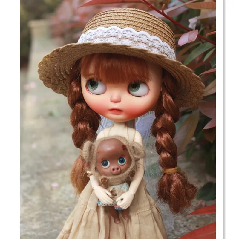 Винтажная круглая кукольная шляпа-котелок, шапки для куклы Blythe, модная кружевная соломенная шляпа ручной работы для Blyth Sharon 1/3, аксессуары для куклы BJD