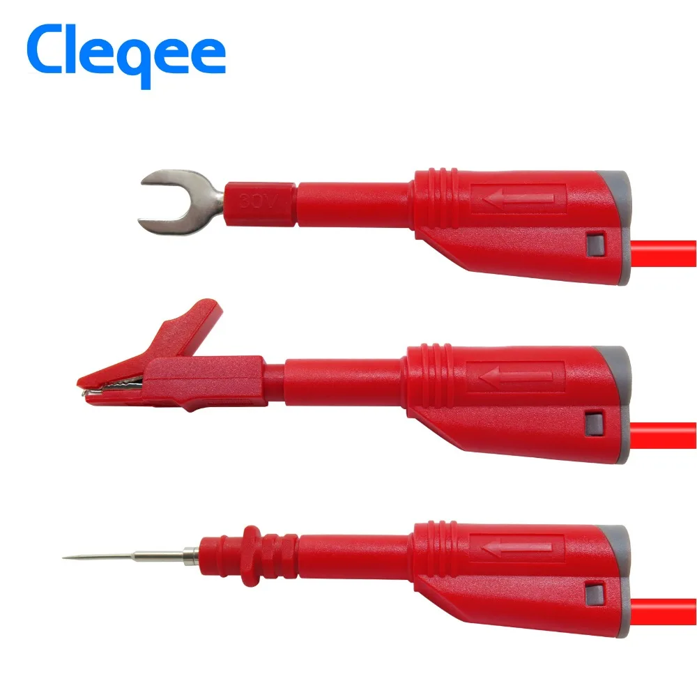 

Cleqee P1050B 4mm Safety Stacked Banana Plug Test Lead Kit for Multimeter Alligator clip& U-type Harpoon& puncture test Probe