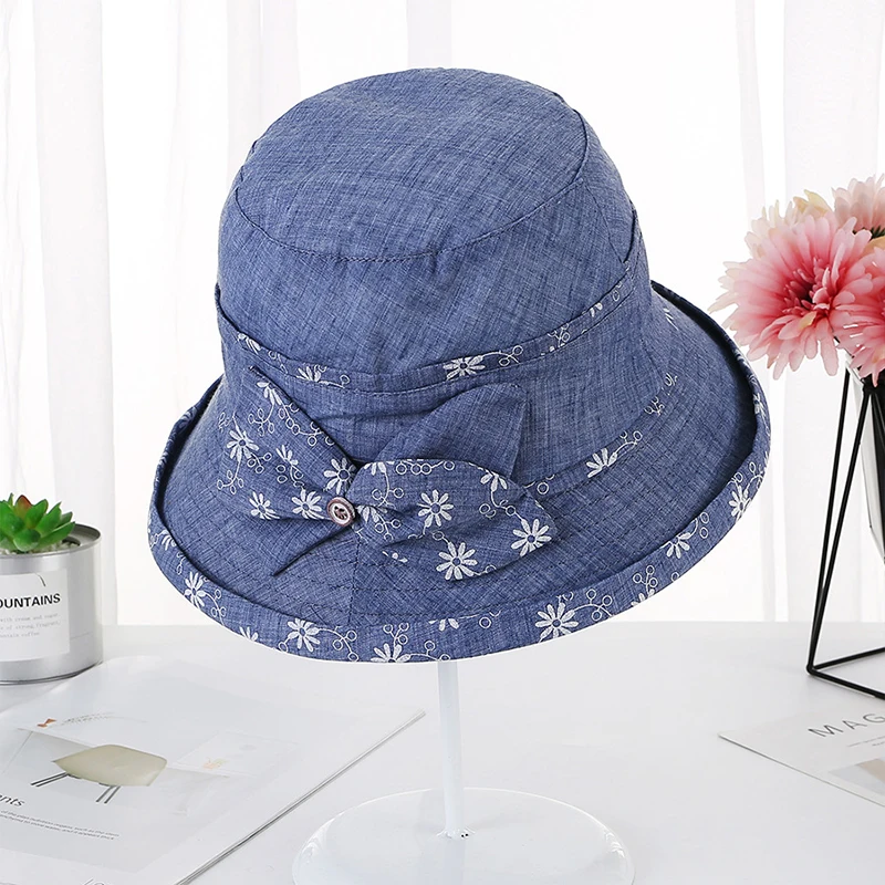 Dots Flanging Women Sun Hat Cotton Middle-Aged Mother Cap Lady Breathable Skull Beanie with Sweat Belt and Size Adjustabled | Аксессуары