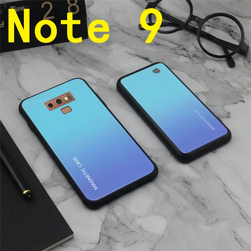 Примечание 9 зарядное устройство Беспроводное зарядное устройство power Bank чехол для samsung Galaxy Note 8 9 чехол для зарядки s Магнитная стеклянная задняя крышка - Цвет: Note 9-Blue