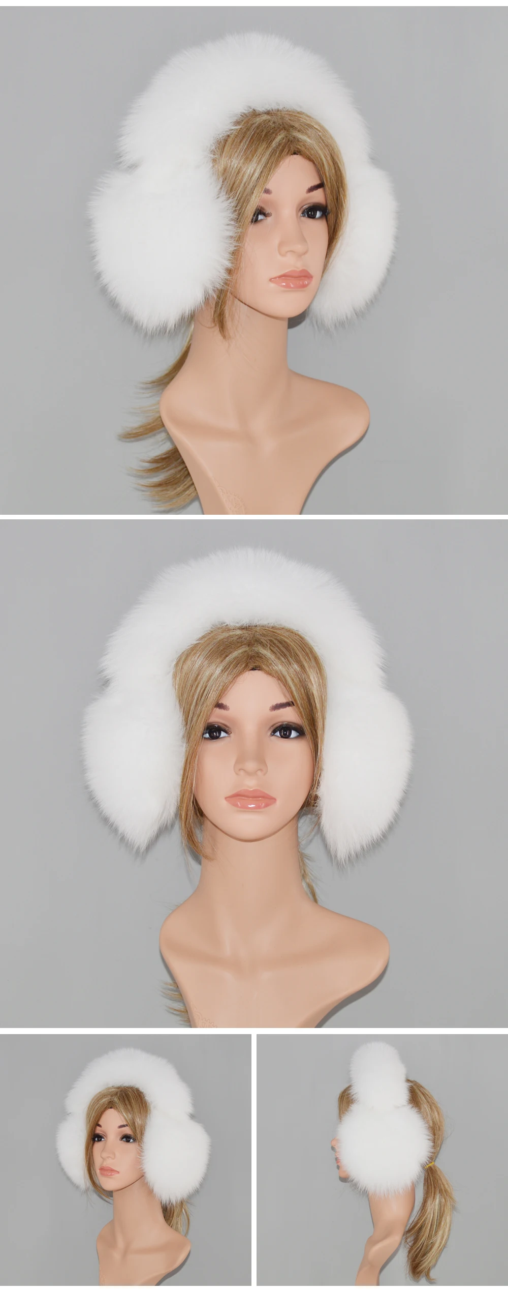 New Style Women Natural Real Fox Fur Earmuffs Plush Winter Warm Big Fox Fur Ear Muffs Girls Luxury Fox Fur Earmuff