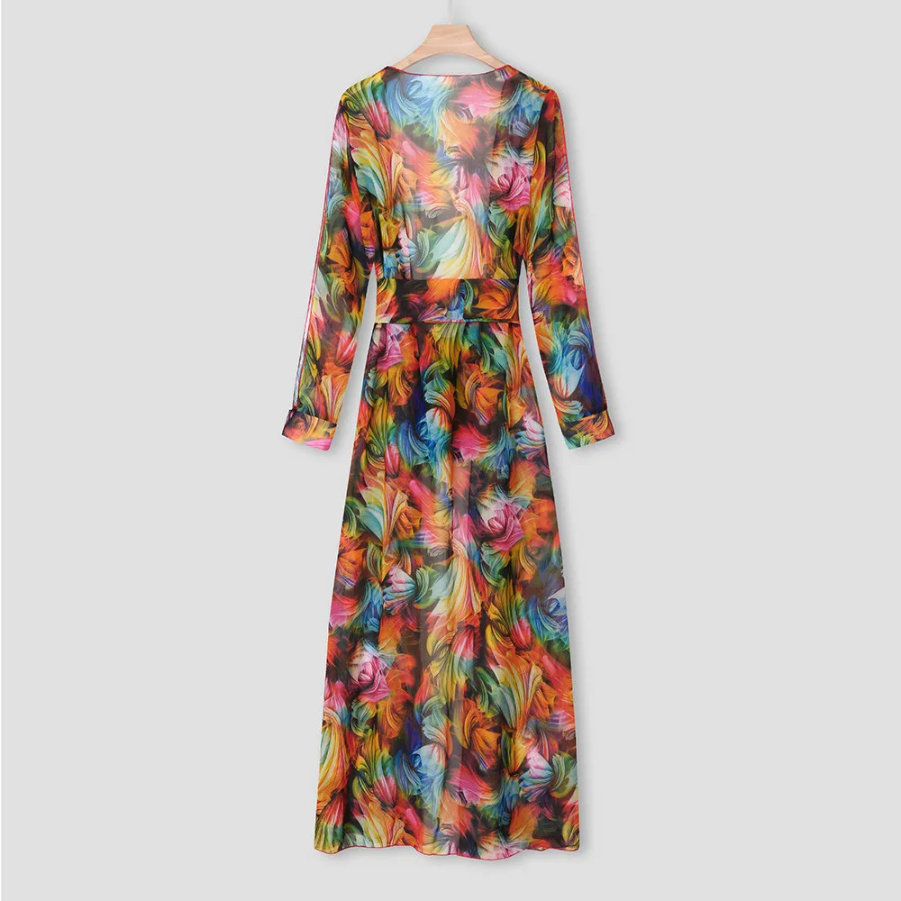 Женское шелковое пляжное одеяло с принтом пляжный костюм длинным рукавом юбка