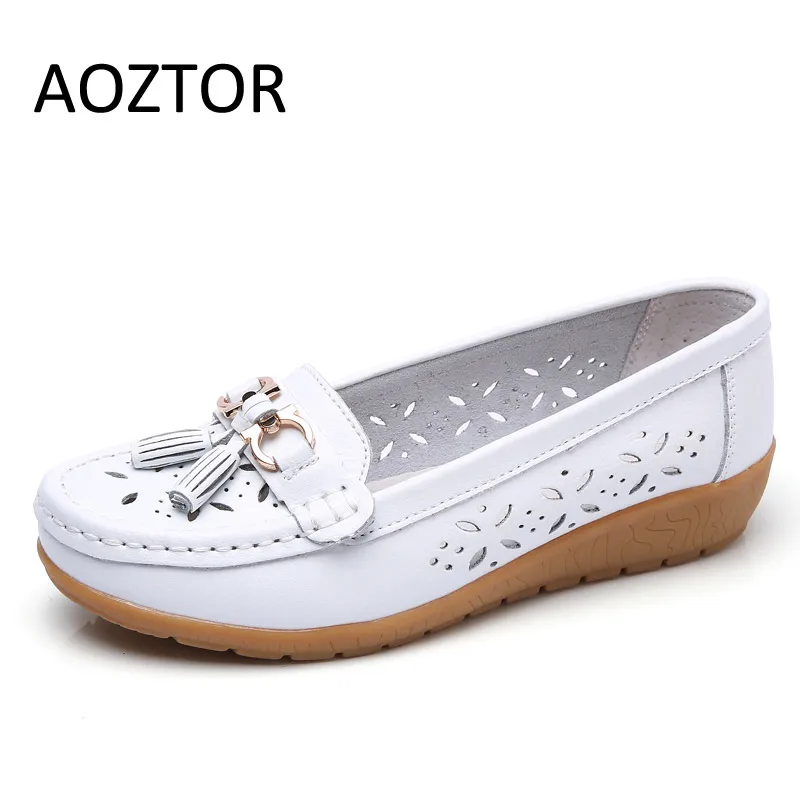 AOZTOR 2018 весенние женские туфли-балетки женская обувь из натуральной кожи женщина