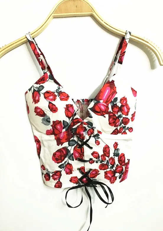 Блузка в горошек с синими цветами весна лето бюстье короткий топ сексуальная