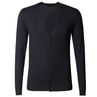deep royal blue Европейский стиль, мужской вязаный кардиган с длинным рукавом, шерстяной весенний метросексуальный мужской вязаный кардиган, тонкий Одноцветный - Цвет: deep royal blue
