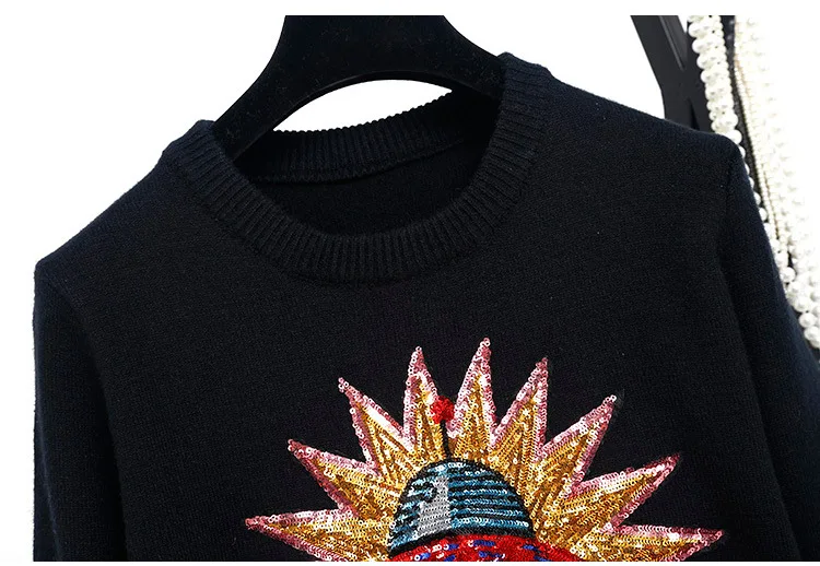 Women New vintage 3D UFO Sequins warm sweaters long sleeve o neck pullovers winter autumn knitted retro tops blusas C-038 | Женская