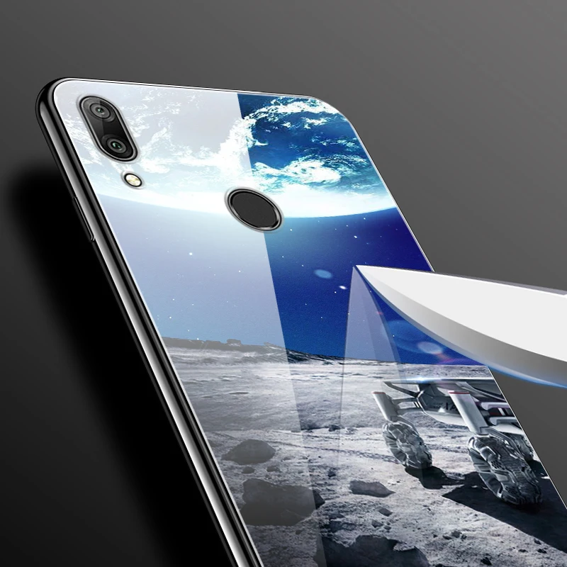 Чехол Y7 2019 для Huawei чехол из закаленного стекла с планетами и космосом стеклянный