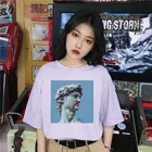 Летние женские топы Микеланджело Harajuku с коротким рукавом в стиле хип-хоп Новинка модная забавная рубашка большого размера с принтом Давида ulzzang с круглым вырезом