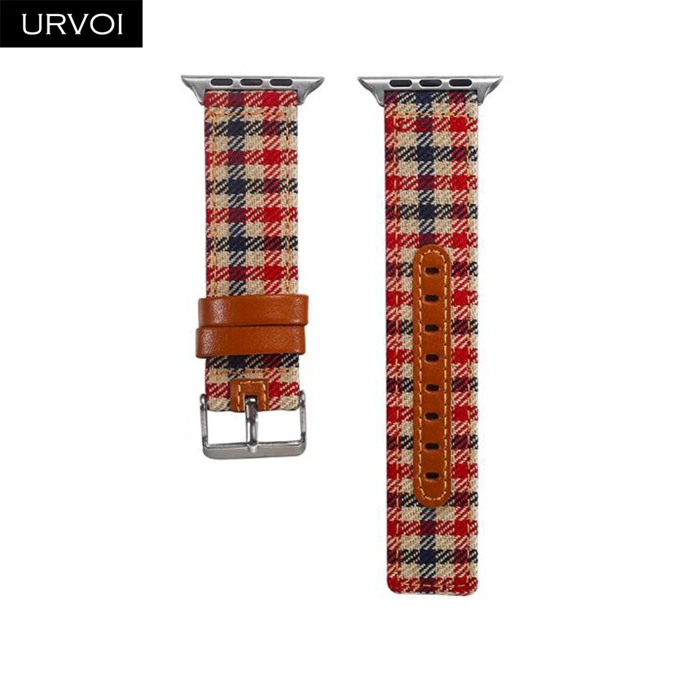 URVOI холщовый ремешок для apple watch series 4 3 2 1 ремешок для iwatch холст с классической пряжкой кожа сзади 40 44 мм - Цвет ремешка: Style 6