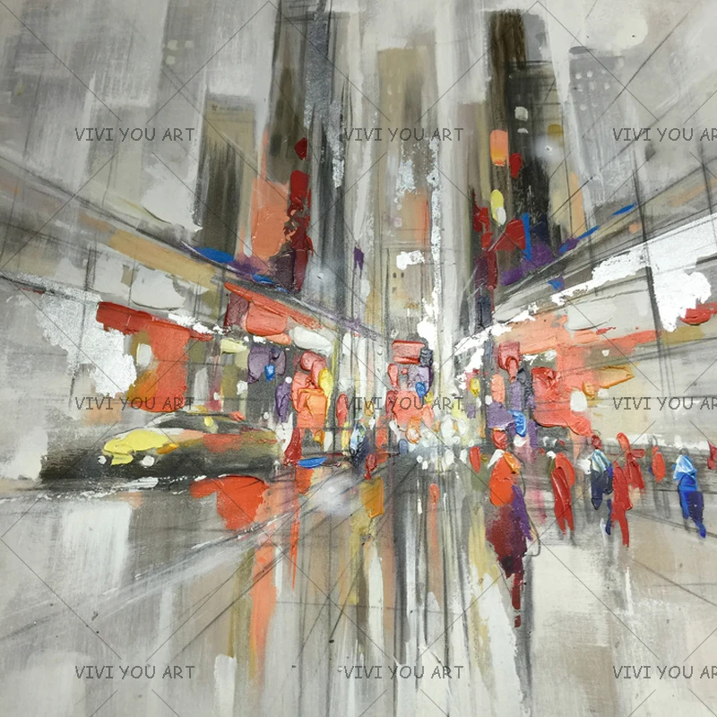 

City Downtown New York Urban Streets Modern Handmade Hand Painted Picture Canvas Oil Painting Wall Art Home Living Room Bedroom