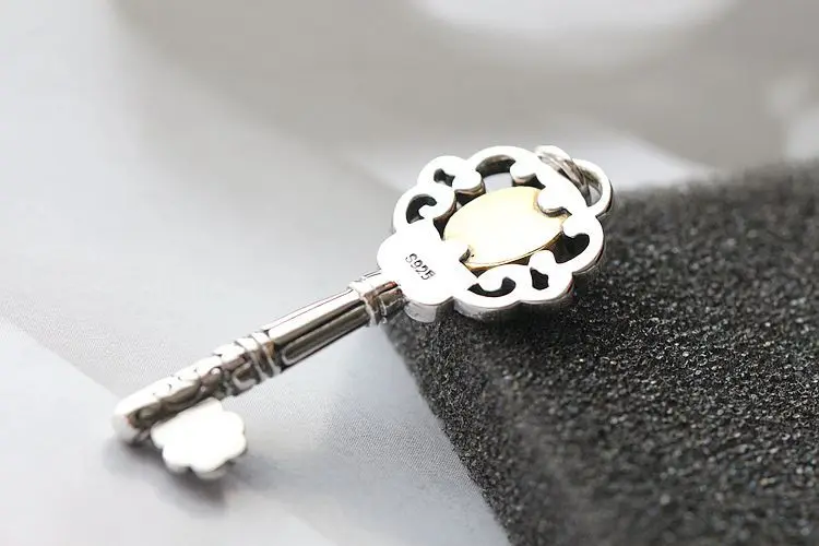Ретро тайский серебряный ручной работы S925 стерлингового серебра кулон Lucky Cat Ретро ключ Для мужчин и Для женщин серебряная подвеска