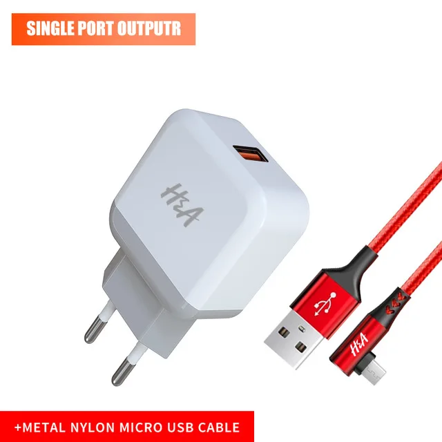 Зарядное устройство H& A с двумя usb-портами, зарядное устройство для мобильного телефона, штепсельная вилка европейского стандарта, дорожное настенное зарядное устройство, адаптер для iPhone, huawei, зарядное устройство для телефона для samsung, Xiaomi - Тип штекера: 1 Ports Micro Cable