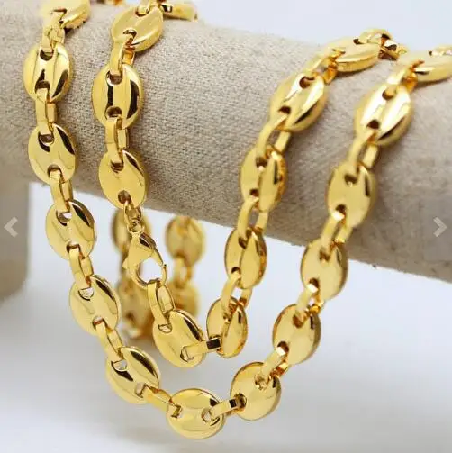 

GNNAY Gold stainless steel coffee bean Link Chain necklace Smooth Fashion Mens Women Jewelry 9mm 24 inch