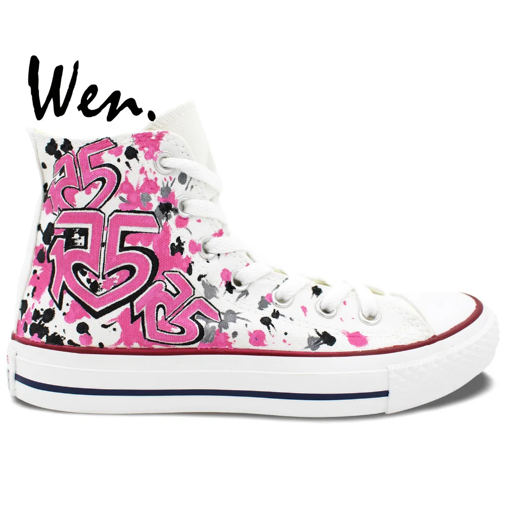 

Wen Hand Painted Shoes Design Custom Pink R5 LOUDER Women Men's High Top Canvas Sneakers for Birthday Gifts