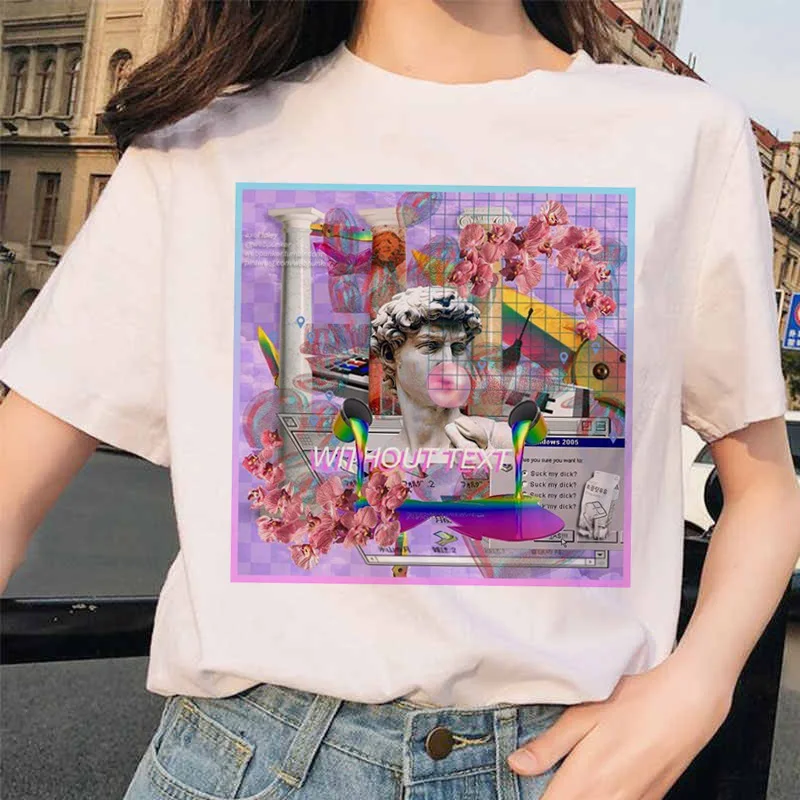 Michelangelo Vaporwave Футболка женская футболка женская Давид каваи корейский harajuku Графический ulzzang 90s эстетические рубашки