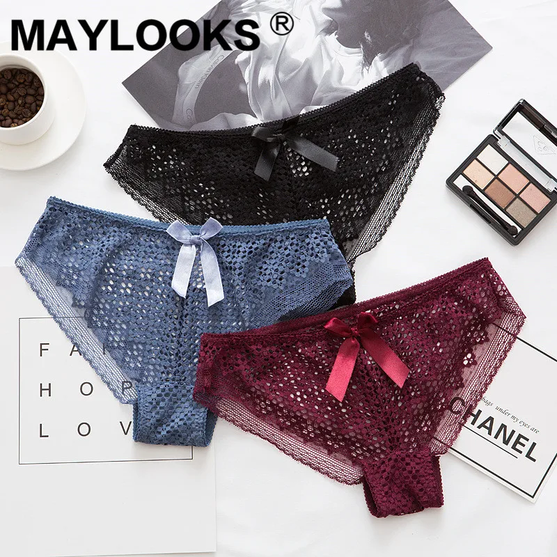 Maylooks кружевные трусики женские и прозрачные полые сетки талии трусы P56 |