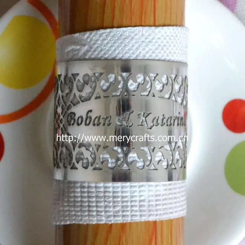 50 шт./лот серебряные кольца для салфеток с лазерной резкой свадебных банкетных