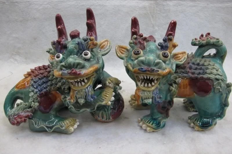 8 Китайская керамика фарфор WuCai фэн шуй злой Кирин кьлин Фо Собака Лев Пара | Дом и