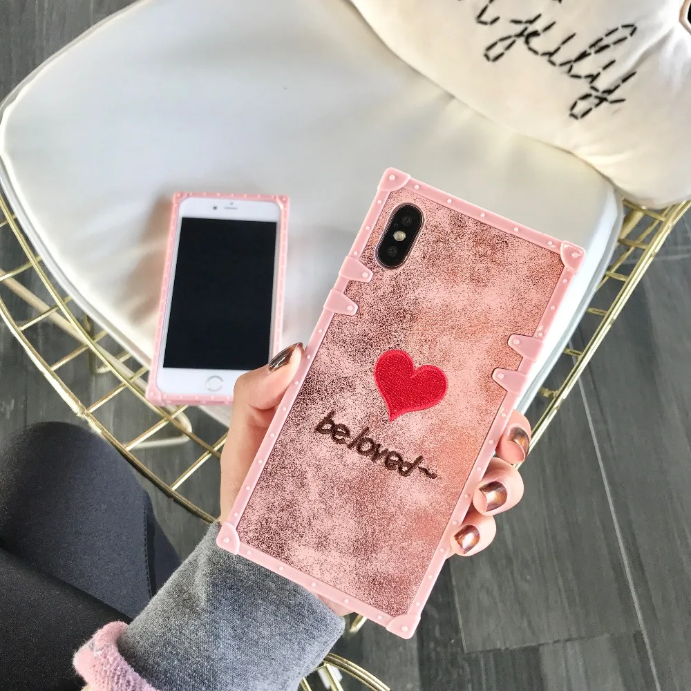Dower Me модный квадратный ящик милое дизайнерское платье с вышивкой Love чехол Крышка для iPhone XS Max XR X, 8, 7, 6, 6 S, Plus, samsung Galaxy S9 плюс