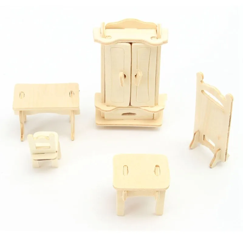 34 шт./компл. DIY мини детские развивающие кукольная мебель 3D дереву головоломки модель комплект игрушки ручной работы для детей Handworked подарок