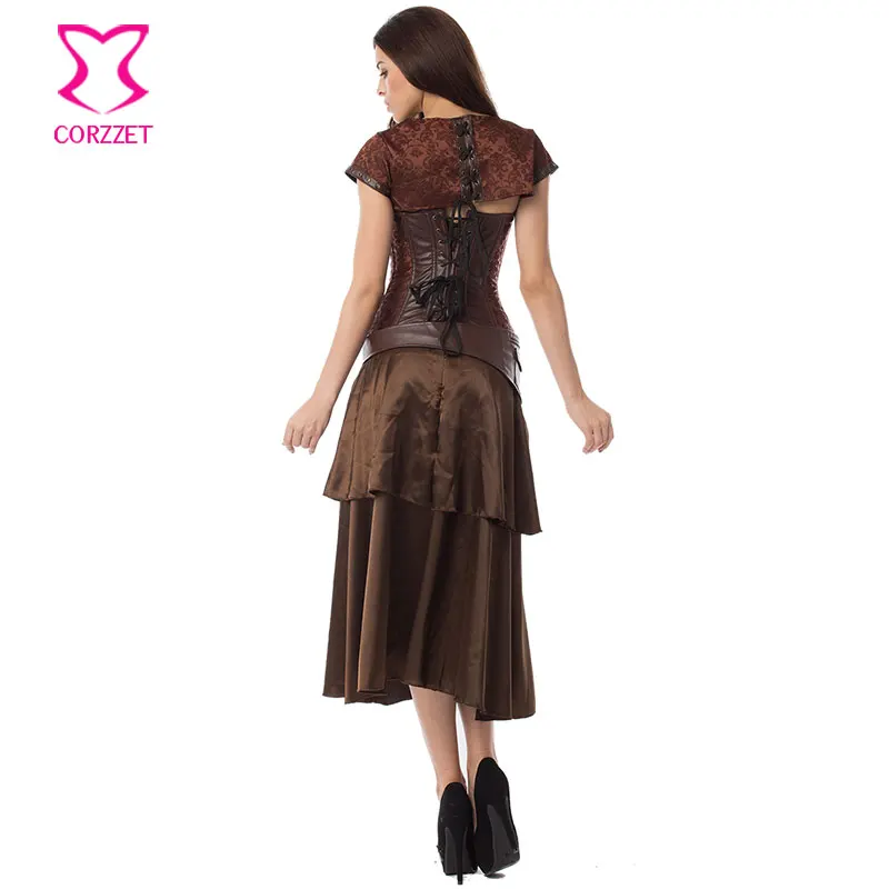 Женский коричневый корсет в стиле стимпанк с высоким бюстом платье Корсетная