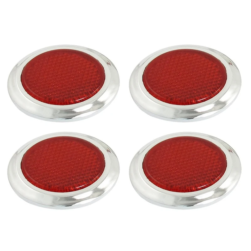 

4 Pcs Auto Car Plastic Round Reflective Reflector Sticker Red