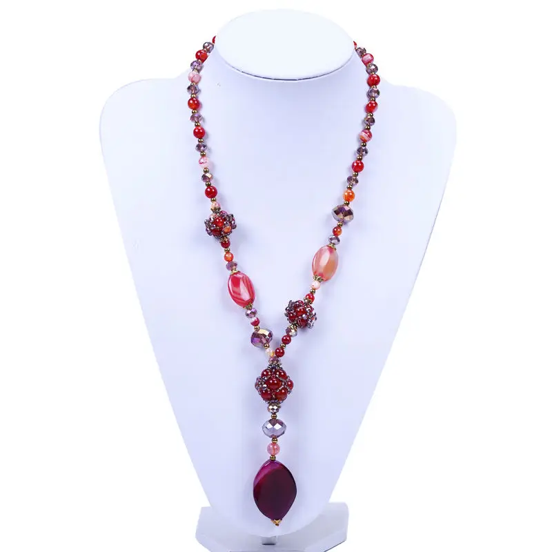 Модное старинное ожерелье из камня с кристаллами для женщин подвеска