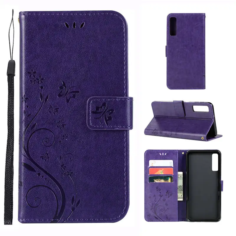 Purple Бабочки из искусственной кожи чехол-портмоне с откидной крышкой чехол для телефона чехол для samsung A7 A750 A9 A920 J4 Plus J6 S10 A50 A30 M10 M20 M30 Coque - Цвет: Purple