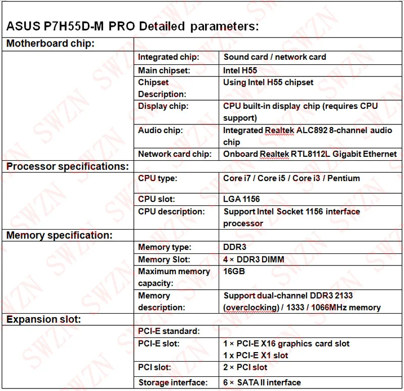 Оригинальный использоваться для настольных ПК ASUS P7H55D-M PRO H55 Поддержка LGA 1156