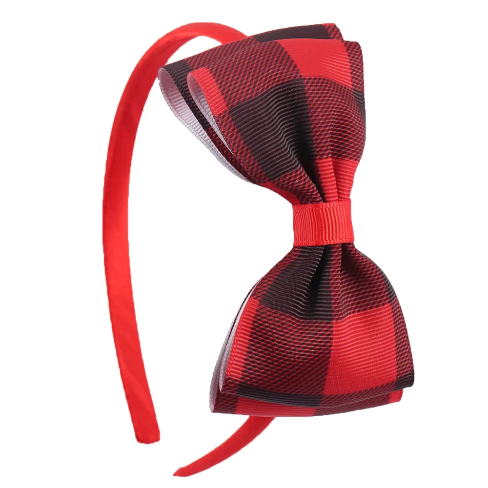 

2 Pcs/Lot Red Black Plaid Hair Bow Headbands for Girls Grosgrain Ribbon Hairbands Teen Boutique Tiara Hair Accessories