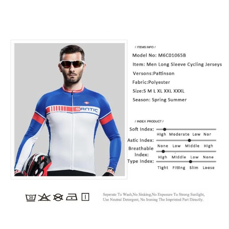 Santic Велоспорт Джерси с длинным рукавом Для мужчин анти-пот MTB bicycel Костюмы Ropa Ciclista