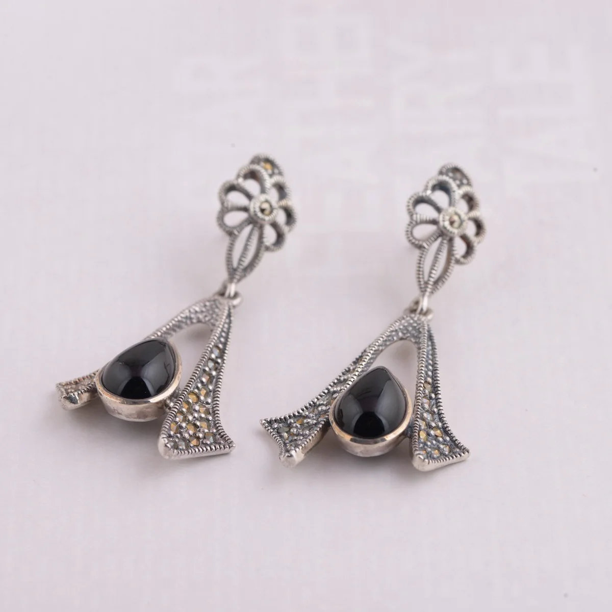 

2018 New Jewelry Real S925 Pure Silver Inlay Agate Thai Silver Antique Style For Women Leaf Earrings Gift