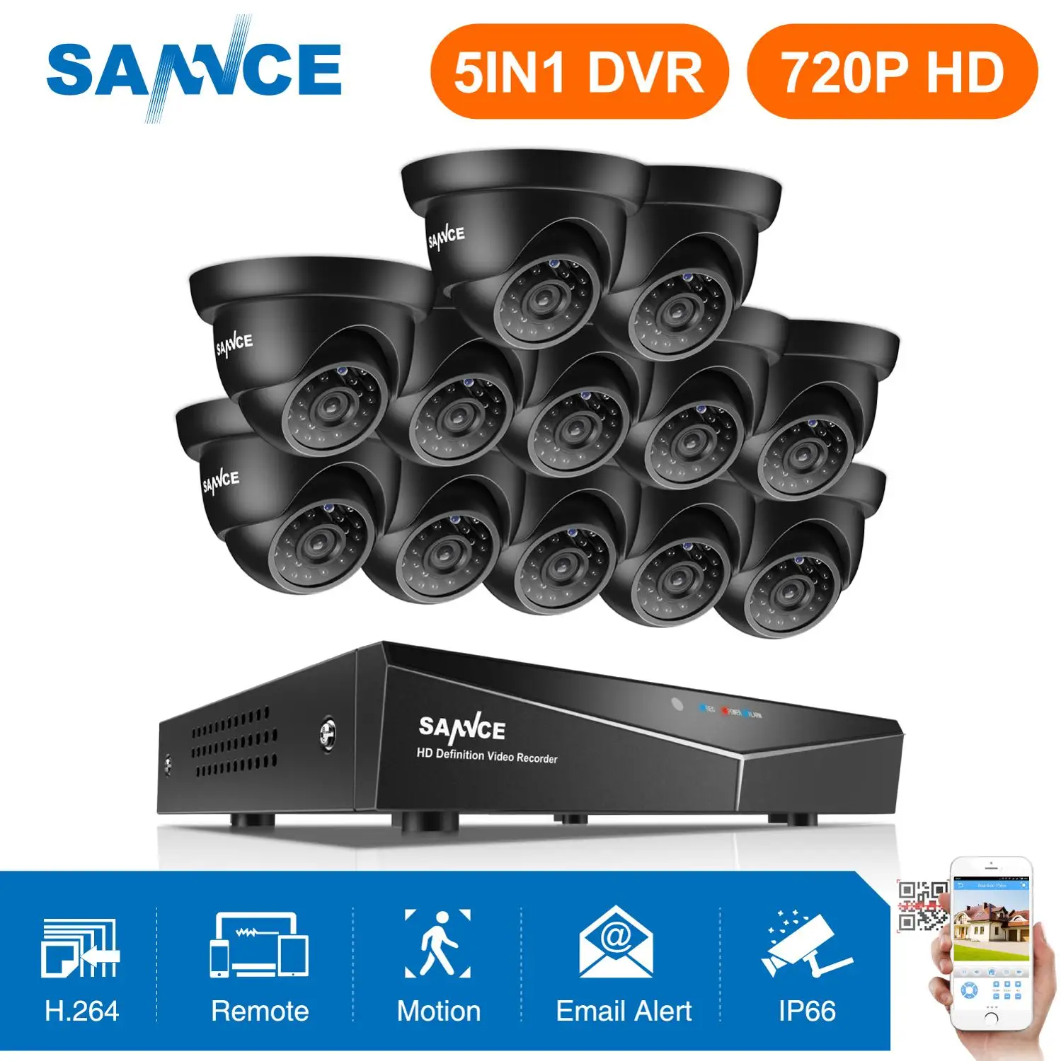 SANNCE 16CH 1080N домашняя система безопасности Видео 5в1 DVR HDMI с 12X720 P наружная