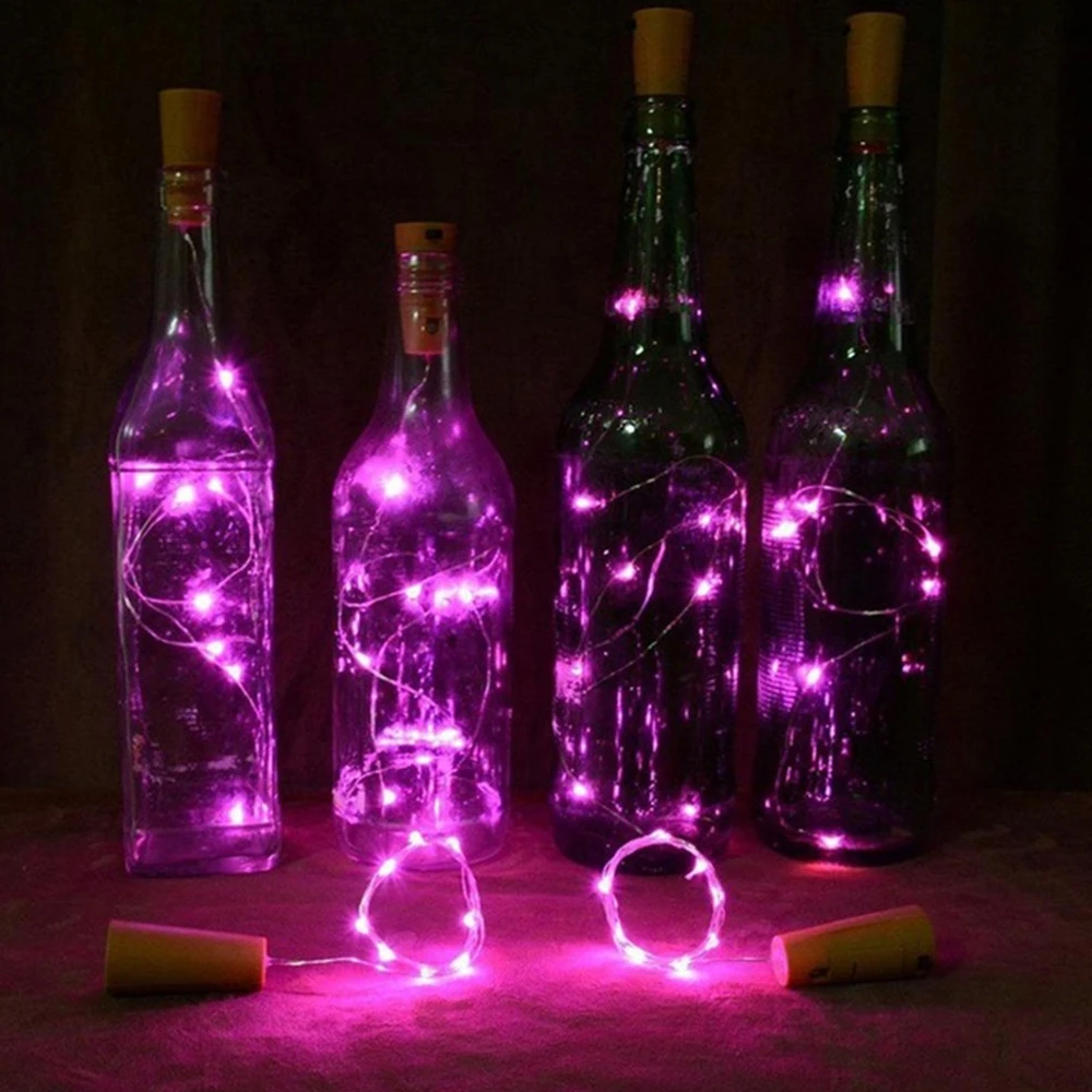 Pink 1 м светодиодный медный провод, гирлянда, пробка для стеклянной бутылки, светящиеся гирлянды на солнечной энергии, медная проволочная лампа, украшение - Цвет: Pink