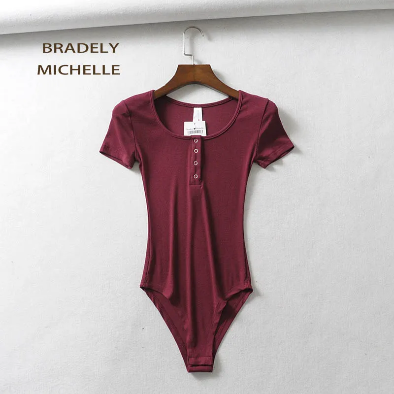 Женские комбинезоны BRADELY MICHELLE, модные хлопковые топы, Сексуальные облегающие трикотажные боди с коротким рукавом и круглым вырезом, Женская Клубная верхняя одежда - Цвет: Красный