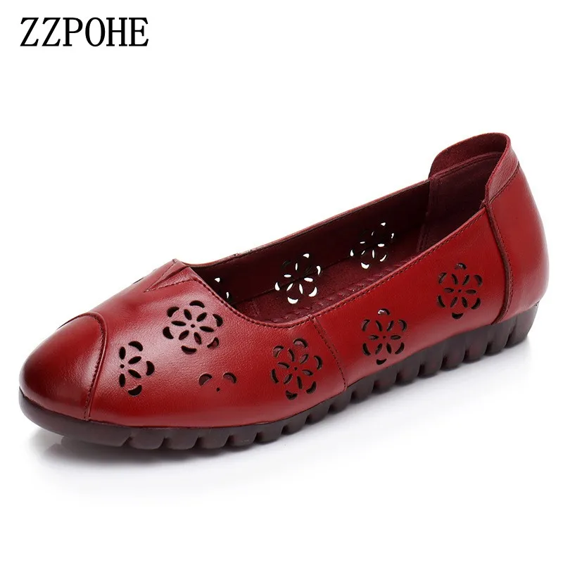 

ZZPOHE Summer Female Shoes Woman Leather Soft Flat Sandals Women Fashion Causal Comfortable big size Sandals 35-41