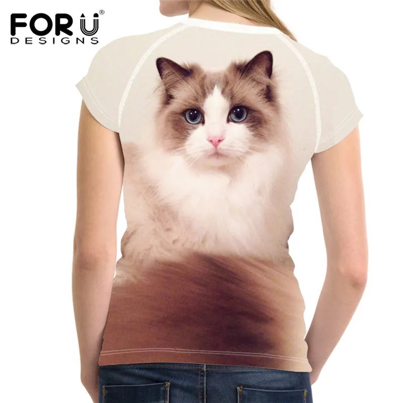FORUDESIGNS Kawaii Ragdoll повседневные женские футболки с принтом кота летние дышащие топы