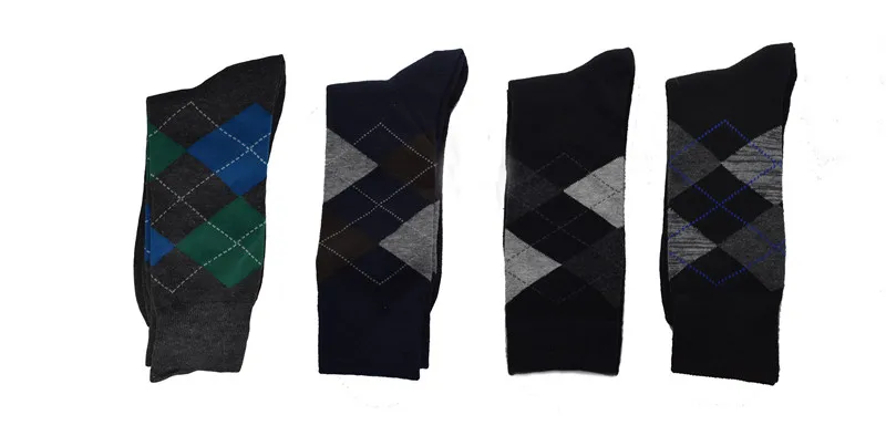 Fcare 4 шт. = 2 пары 40, 41, 42, 43, 44 платье деловые носки длинные ноги calcetines Ромбический принт Осень Зима теплые мужские носки