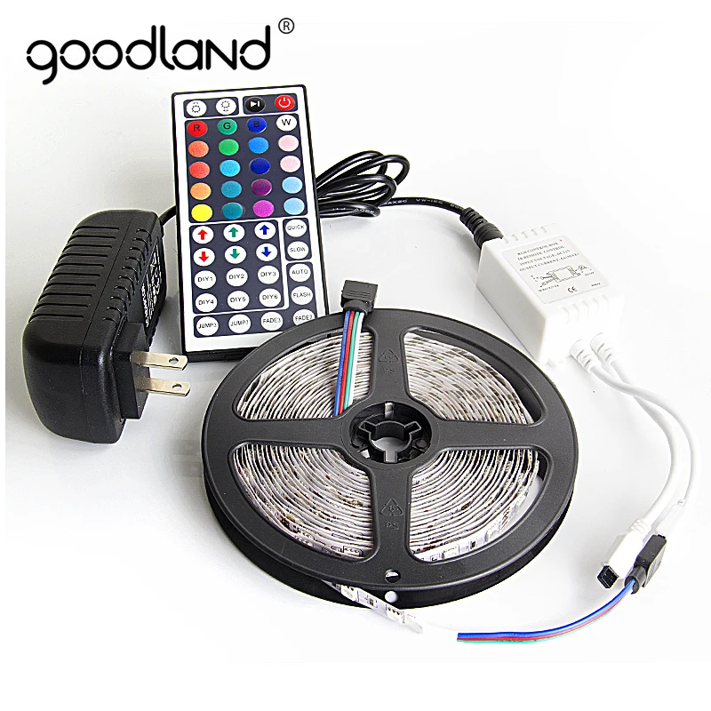 

Светодиодная ленсветильник Goodland RGB 5050 SMD 5 м 10 м 60 светодиодов/м, гибкая светильник вая лента, ИК-пульт дистанционного управления, 12 В, адаптер ...