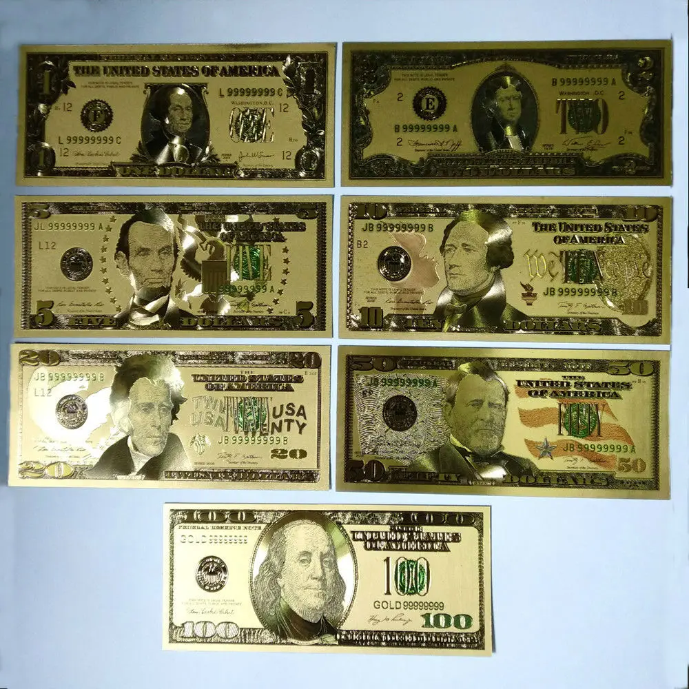 24k Gold Foil Full 7PCS Euro Or US Dollor Set Banknote Collection Decoration Souvenir Gift Creative Waterproof Paper | Дом и сад
