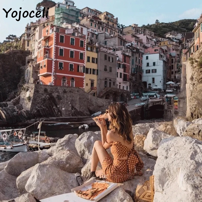 Yojoceli милое платье в горошек с бантом женское облегающее сарафан богемное пляжное
