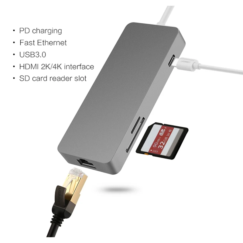 Адаптер USB C Type к HDMI thunderbolt 3 RJ45 адаптер 0 концентратор для MacBook Samsung S8/S9 Huawei P20 Pro usb-c |
