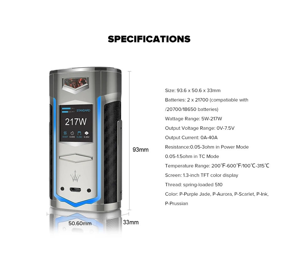 Горячая VOOPOO X217 коробка мод 217 Вт TC мод электронная сигарета Vape ген. Вентилятор чип TFT ips HD экран Fit Uwell Crown 4 Tank