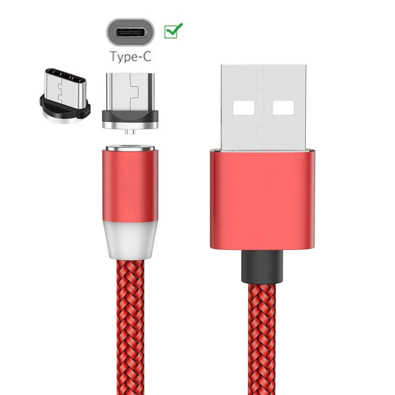 Магнитный кабель типа C 2 порта светодиодный светильник USB зарядное устройство для samsung galaxy A70 M40 S8 S9 S10 Nubia Z17 Mini Axon 10 Pro Honor 20 9 8 - Тип штекера: Only Red 1M Cable