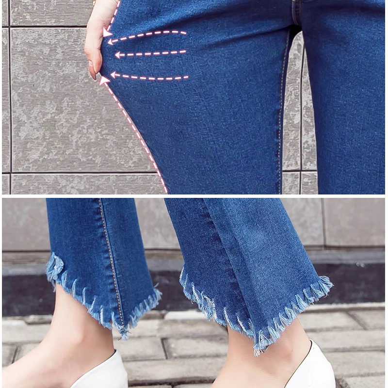 Y Leg Open 9/10 Length Pregnant Women Jeans Elastic Stretchy Cotton Denim Pencil Pants Maternity Trousers Elastic Waist Flares enlarge