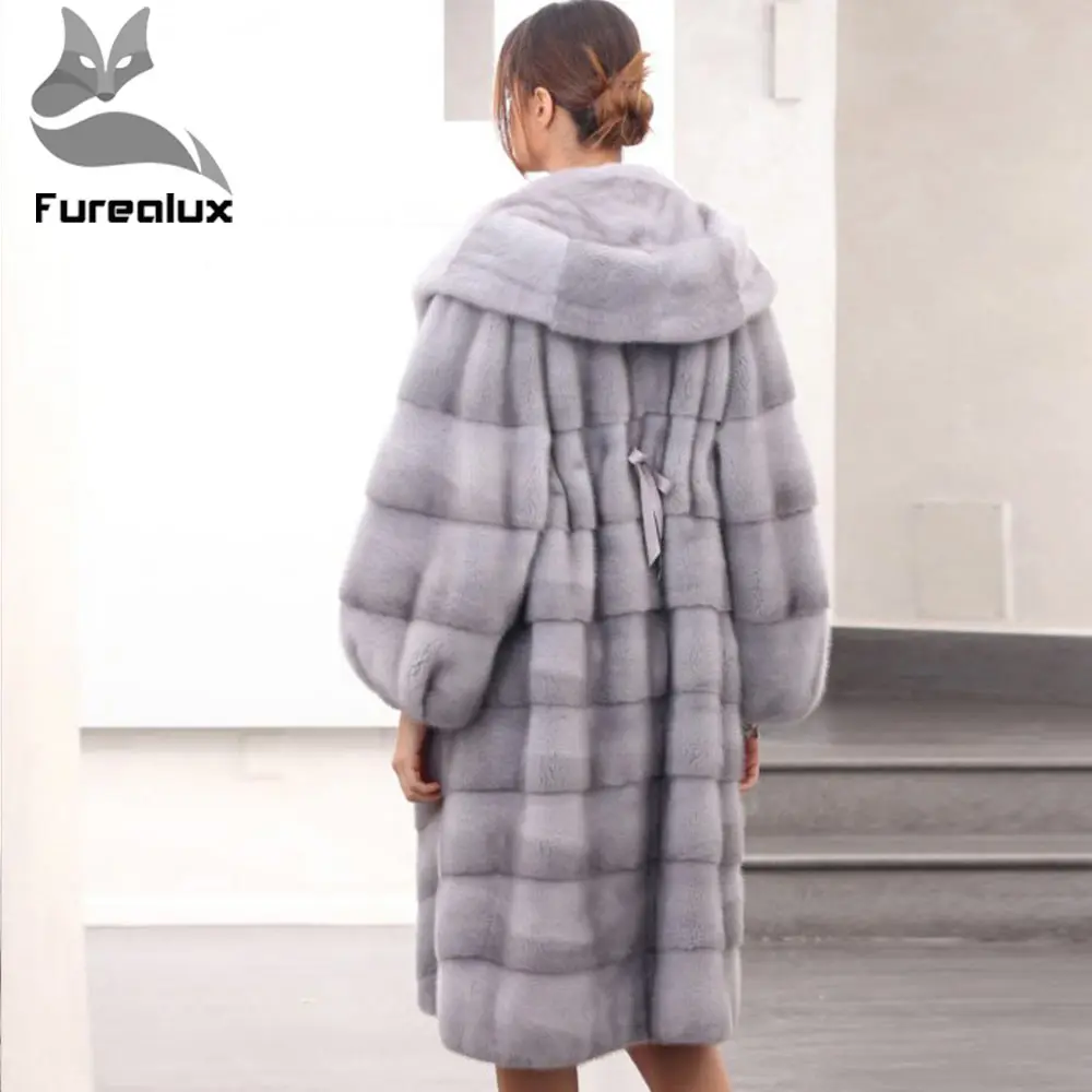 Женская шуба из натурального меха норки Furealux теплая утолщенная Шуба с капюшоном