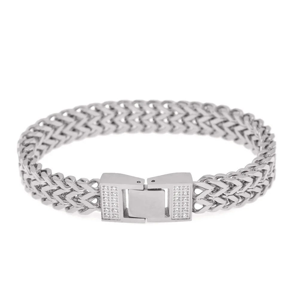 Silver CY& CM 10 мм из нержавеющей стали Франко звено Браслет Микро украшенное кубическими камнями циркон золото посеребренные мужские хип хоп ювелирные изделия застежка - Окраска металла: Silver