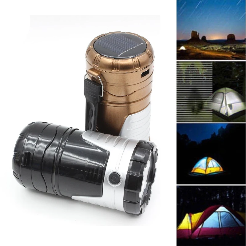 

Multifunction Camping Tent Lamp LED Solar Powered Collapsible Flashlights Rechargeable Portable Hand Lamp Outdoor Lighting