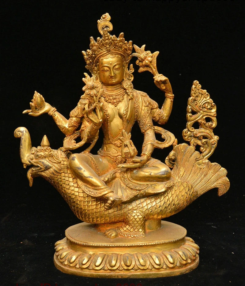 

10 "тибетский буддизм, Бронзовый свинка 4 руки ченрезиг богиня Будда сидящий статуя животного