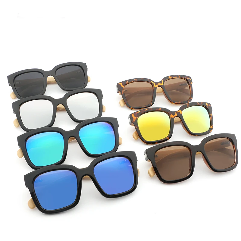 

2017 Nature Bamboo Oversize Sunglasses For Women and Men Mirrored Lens Leopard Square Shades UV400